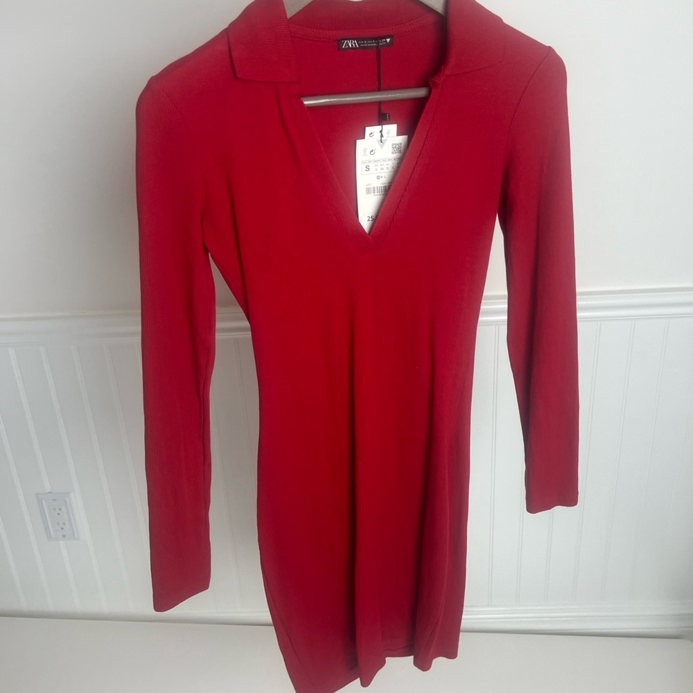 Zara Red V-Neck Dress